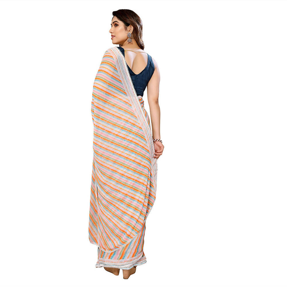 Women's Partywear Designer Orange Georgette Fancy Saree - Satrangi | Grocsy