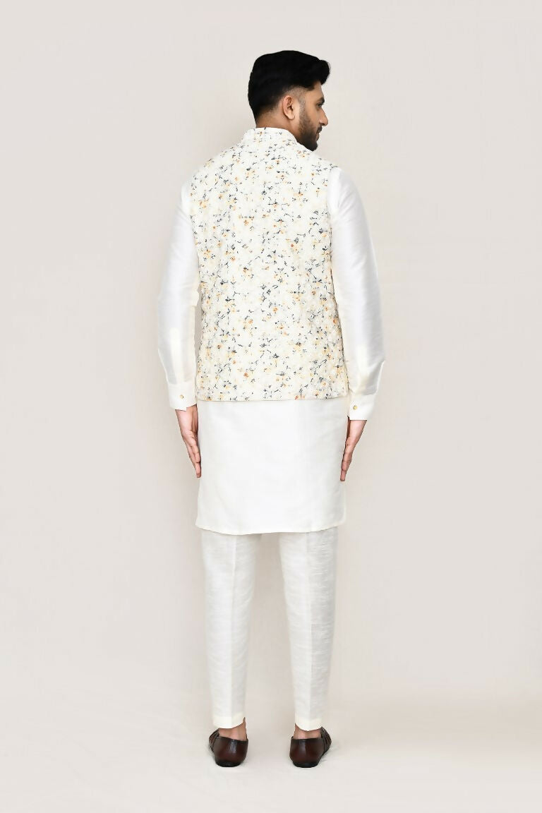 Joban Fashion White Colored Art Silk Fabric Kurta, Jacket With Straight Fit Pant | Grocsy