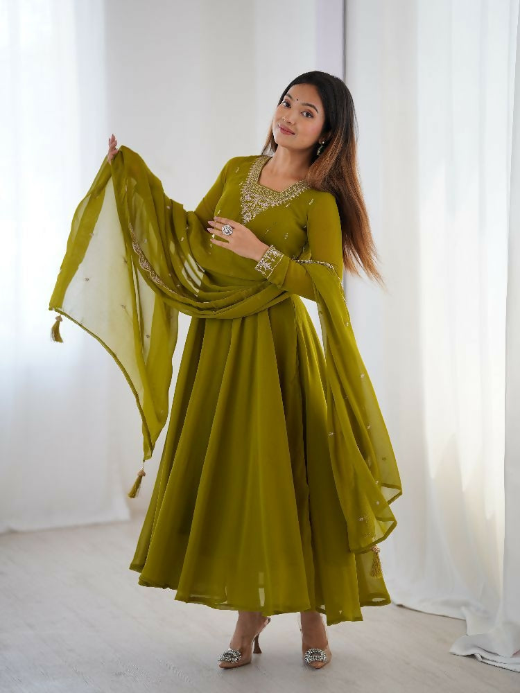 Joban Fashion Mehndi Kurta Set Georgette Sequence Embroidery Work | Grocsy