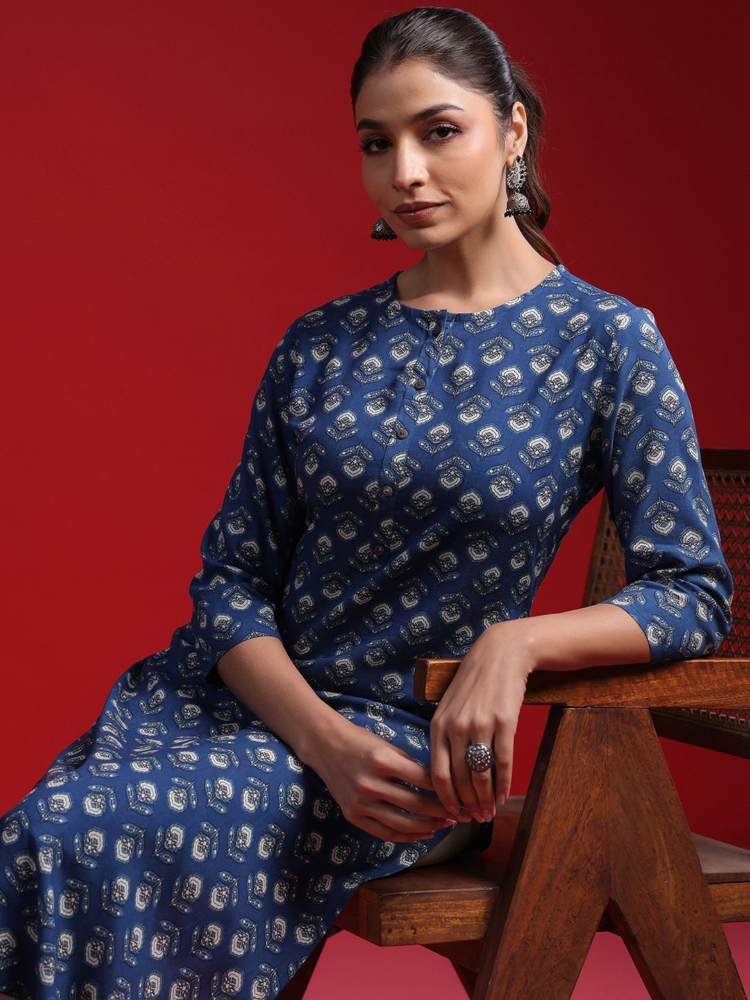 Indo Era Women Geometric Printed Thread Work Kurta | Grocsy