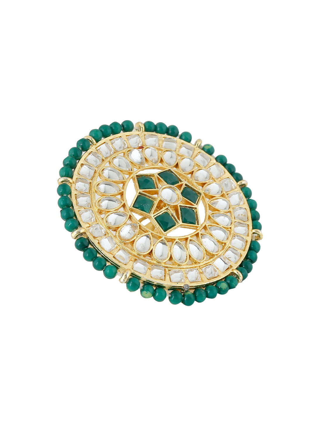 NVR Women's Traditional Ethnic Kundan Meenakari Gold-Polished Ajustable Finger Ring | Grocsy
