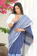 Beatitude Blue Cotton Tanchori Handloom Saree | Grocsy