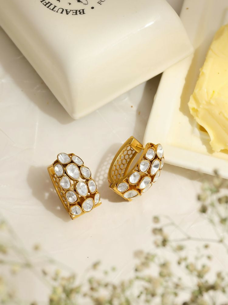 Glass Kundan Circular Earrings - Ruby Raang | Grocsy