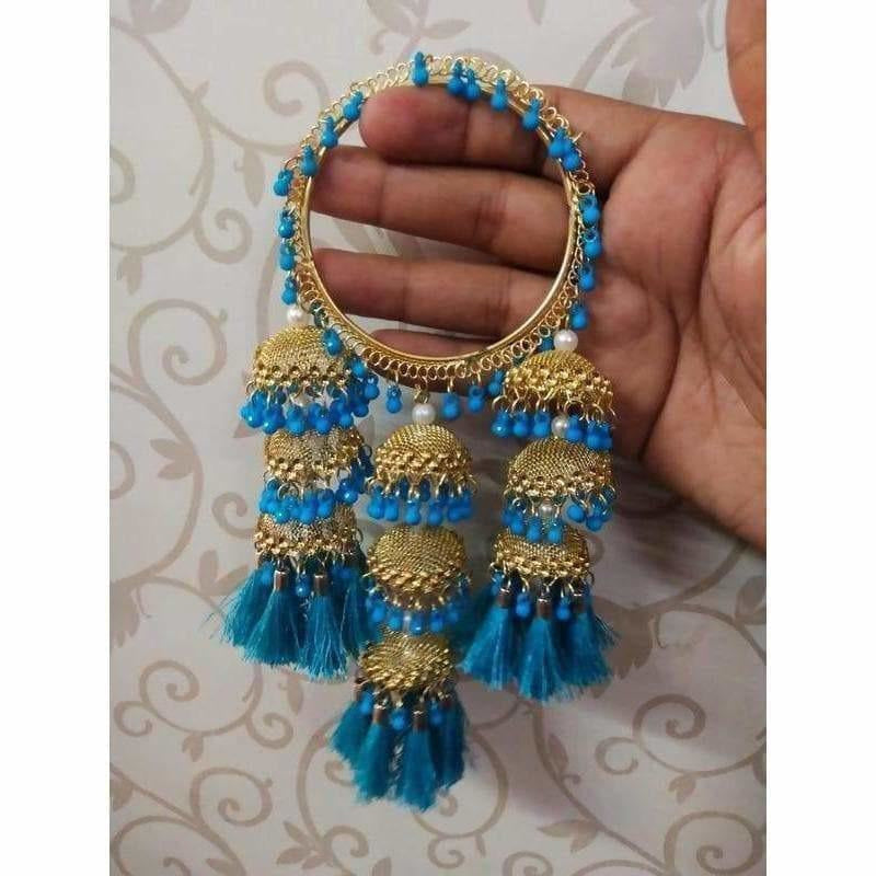 MS Fashion India Blue Color Threads And Pearls With Hanging Jhumkas Bangles | Grocsy