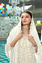 Jyoti Fashion Women's White Faux Georgette Heavy Embroidery and Moti Work Kurta Set | Grocsy