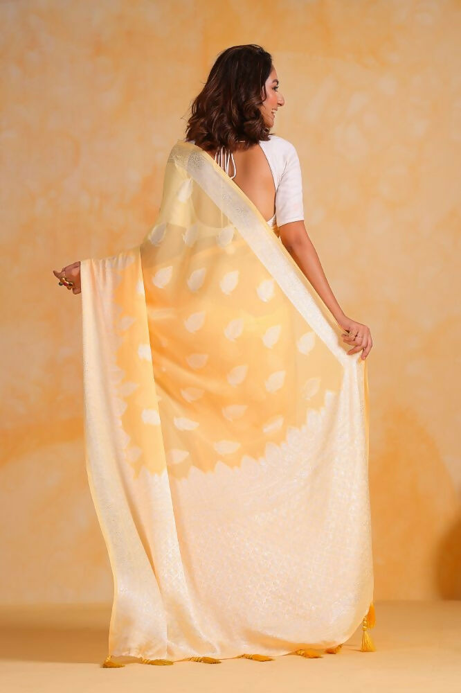 Vamsee Sikha Yellow Georgette Saree | Grocsy