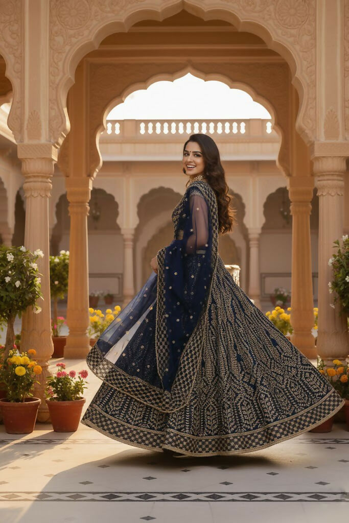 Lehenga Mart Designer Indian Wedding Lehenga Choli-Blue | Grocsy