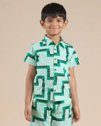 Snakes and Ladders Boys Green Table Print Shirt from Siblings Collection | Grocsy