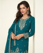 KC Aqua Blue Georgette Heavy Embroidered Fancy Suit For Women | Grocsy