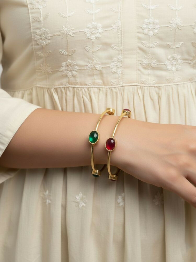 NVR Women Set of 2 Gold Plated Artificial Stone Bangle | Grocsy