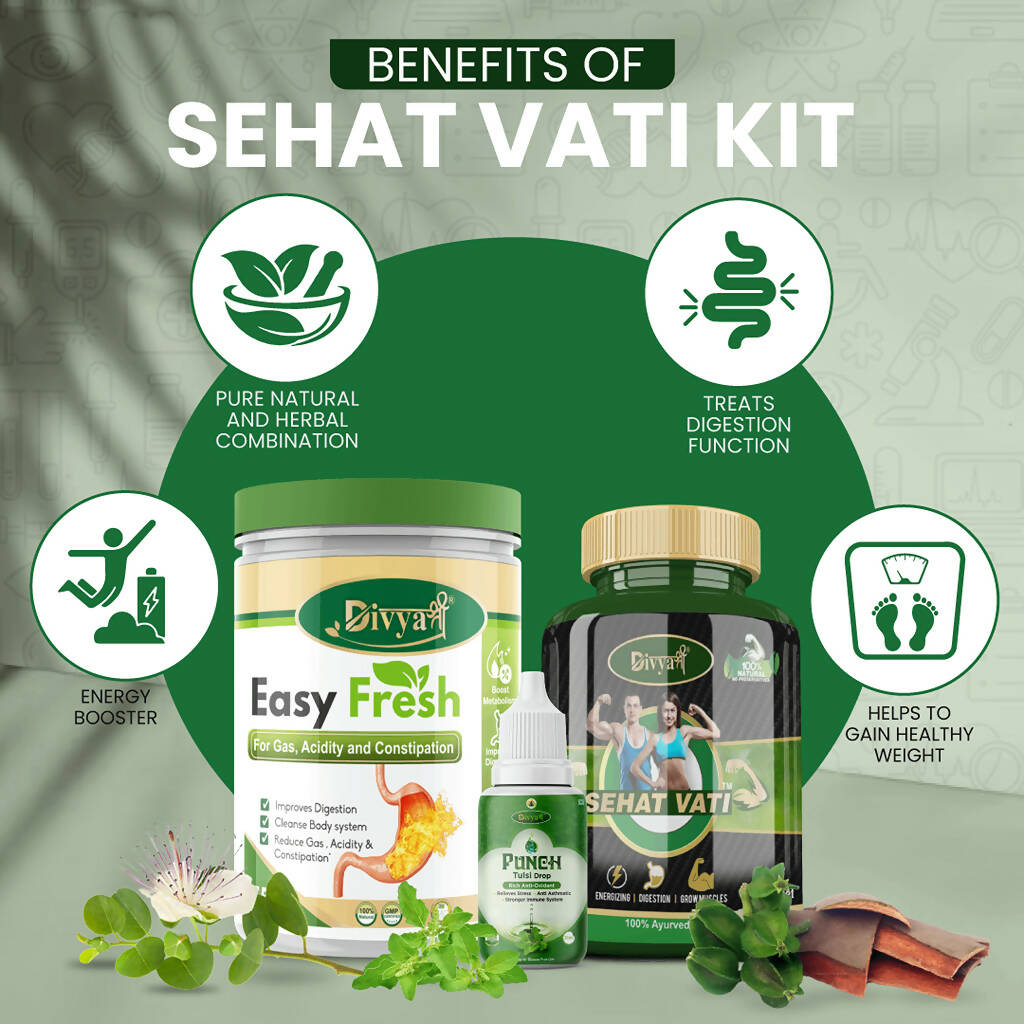 Divya Shree Sehat Vati Capsule, Easy Fresh Powder & Punch Tulsi Drop Combo | Grocsy
