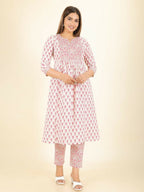 Aramya White Soft Cotton Floral Print Panelled Kurta Set for Women | Grocsy