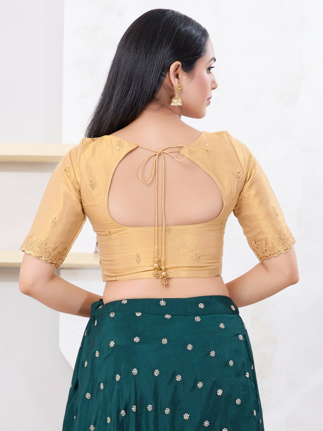 Joban Fashion Gold Shimmer Elbow Sleeveless Front Open Blouse | Grocsy
