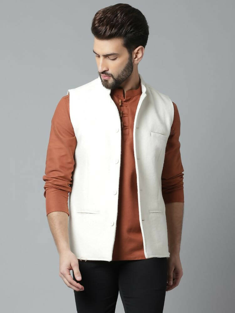 Even Apparels Pure Wool Nehru Jacket - White | Grocsy