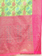 Lorenvalley Fashion Green Cotton Woven Design Zari Meenakari Weaving Saree | Grocsy