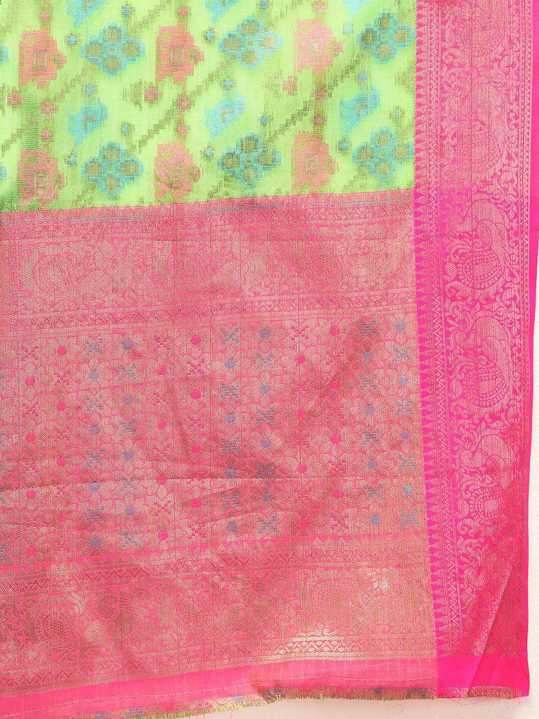 Lorenvalley Fashion Green Cotton Woven Design Zari Meenakari Weaving Saree | Grocsy