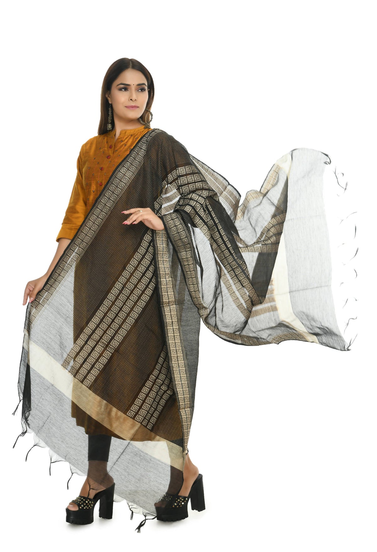 Mominos Fashion Moeza Handloom Cotton Black Dupatta For Women | Grocsy