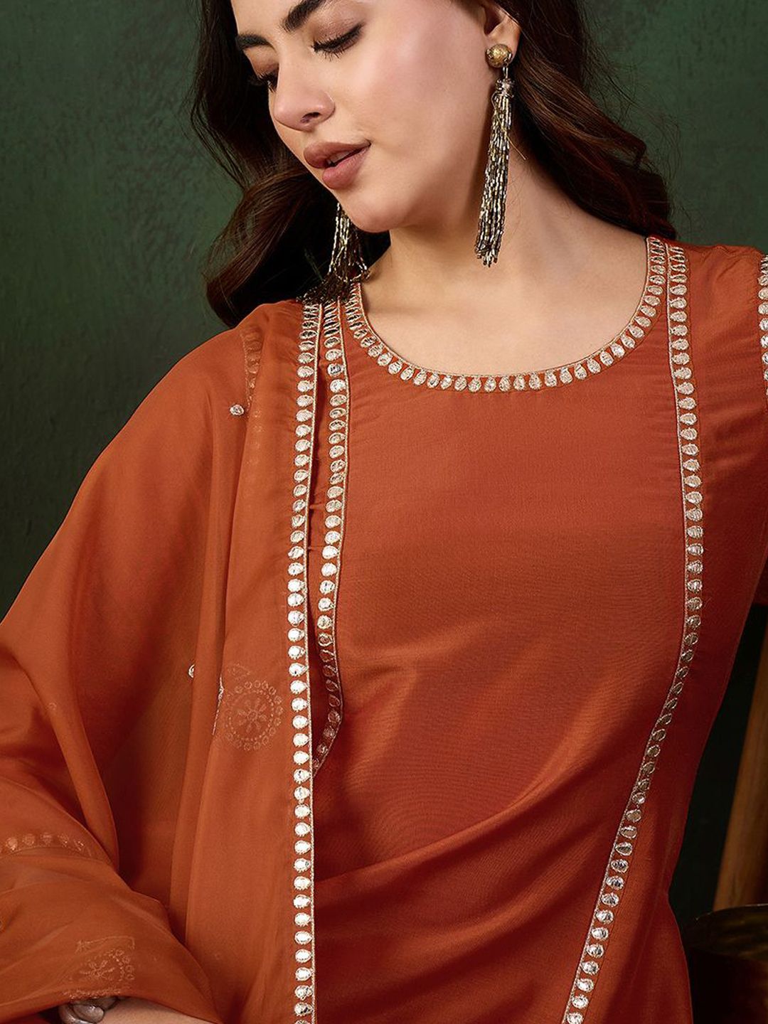 Sangria Gotta Work Embroidered A-Line Kurta & Trouser With Dupatta | Grocsy