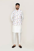 Joban Fashion White Colored Art Silk Fabric Kurta, Jacket With Straight Fit Pant | Grocsy