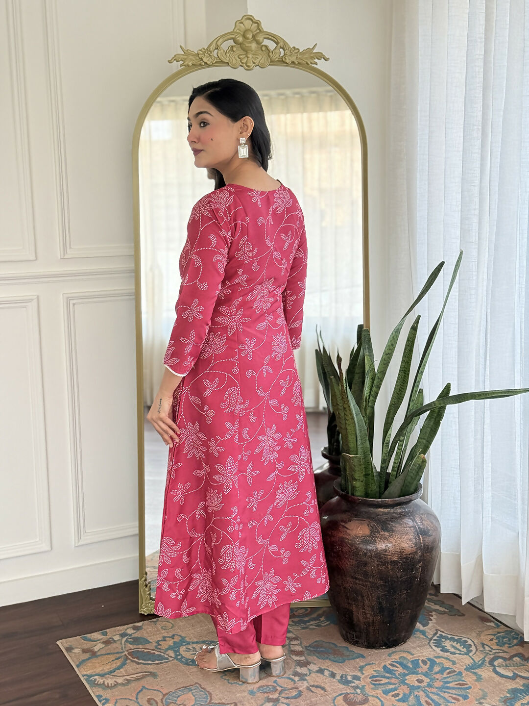The52 Women's Beautiful Rayon Fabric Printed Work Flared Kurta Pant and Dupatta Set | Grocsy