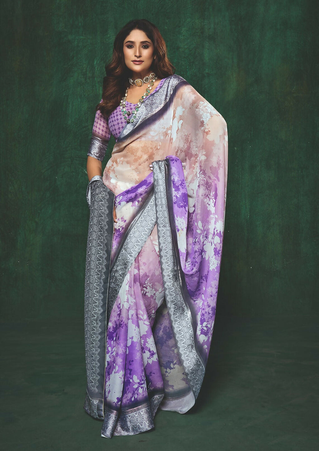Joban Fashion Dola Silk With Zari Border Shaded Multi Color Work Saree | Grocsy