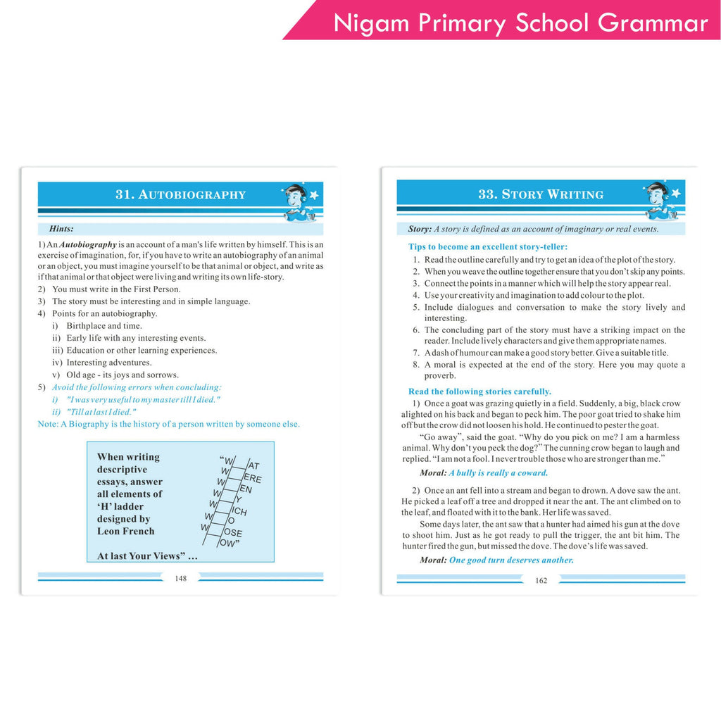 Nigam My Blue Book of Primary School Grammar * Suffix, Prefix, Homophones, Sentences, Preposition, Adverbs, Verbs, Pronouns, Adjectives, Nouns | Grocsy