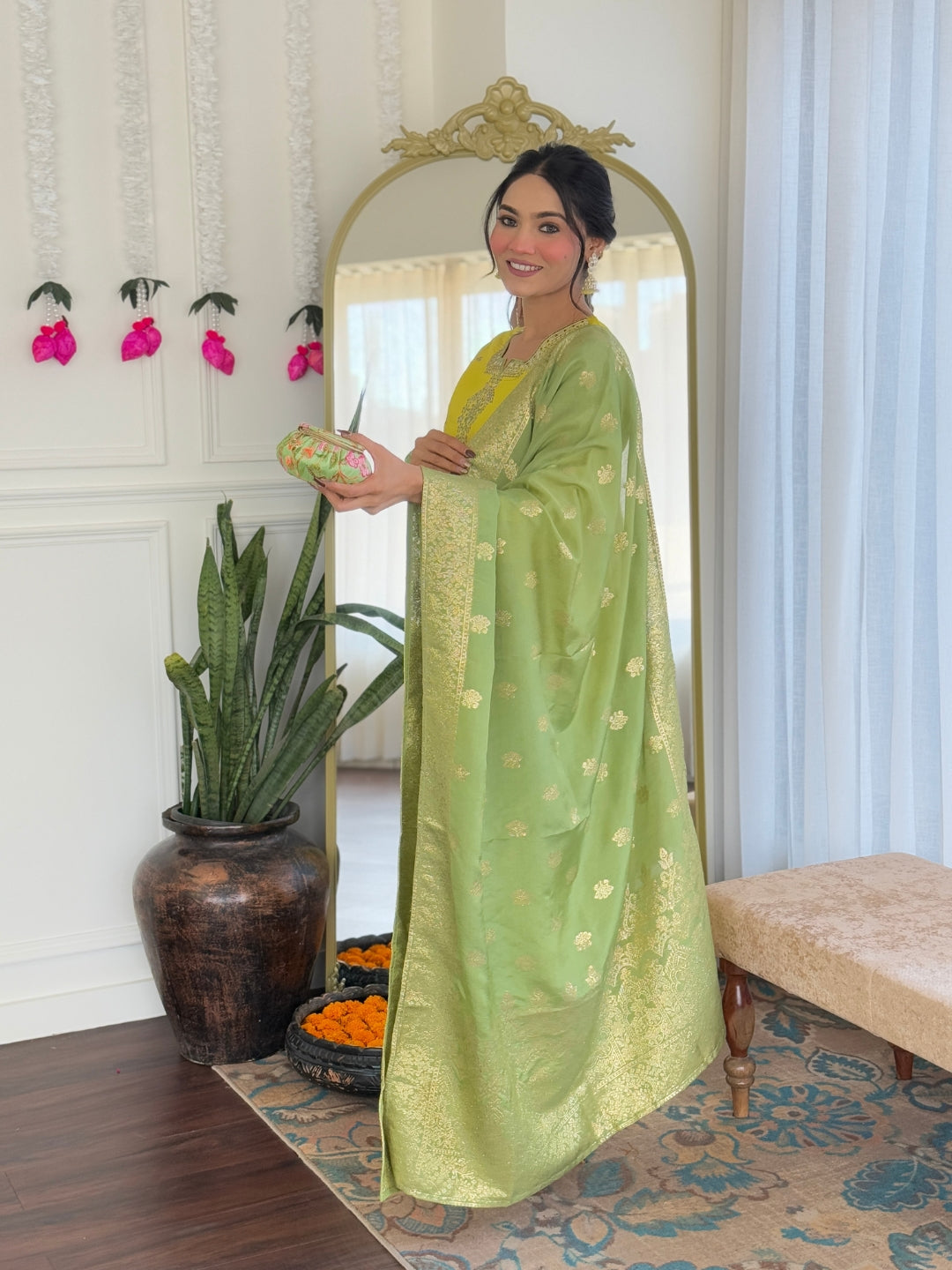 The52 Women's Beautiful Chanderi Viscose Embroidered Straight Kurta with Pant And Dupatta Set | Grocsy