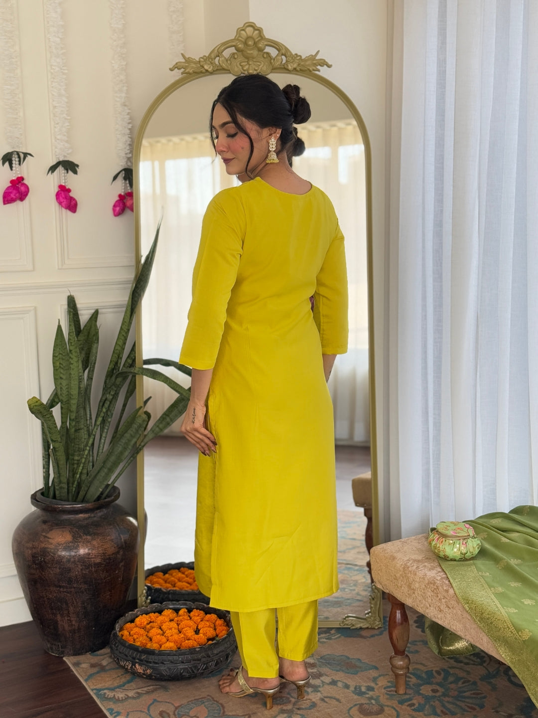 The52 Women's Beautiful Chanderi Viscose Embroidered Straight Kurta with Pant And Dupatta Set | Grocsy