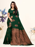 Vedant Vastram Litchi Silk Designer Banarasi Saree - Bottle Green | Grocsy