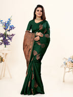 Vedant Vastram Litchi Silk Designer Banarasi Saree - Bottle Green | Grocsy
