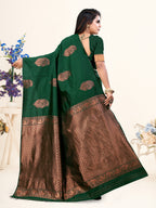 Vedant Vastram Litchi Silk Designer Banarasi Saree - Bottle Green | Grocsy