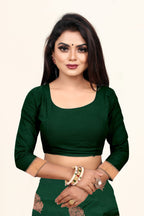 Vedant Vastram Litchi Silk Designer Banarasi Saree - Bottle Green | Grocsy