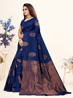 Vedant Vastram Litchi Silk Designer Banarasi Saree - Navy | Grocsy