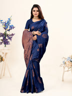 Vedant Vastram Litchi Silk Designer Banarasi Saree - Navy | Grocsy