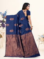 Vedant Vastram Litchi Silk Designer Banarasi Saree - Navy | Grocsy