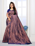 Vedant Vastram Litchi Silk Designer Banarasi Saree - Navy | Grocsy