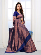 Vedant Vastram Litchi Silk Designer Banarasi Saree - Navy | Grocsy