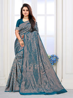 Vedant Vastram Litchi Silk Designer Banarasi Saree - Rama | Grocsy