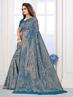 Vedant Vastram Litchi Silk Designer Banarasi Saree - Rama | Grocsy