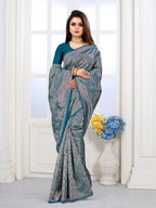 Vedant Vastram Litchi Silk Designer Banarasi Saree - Rama | Grocsy