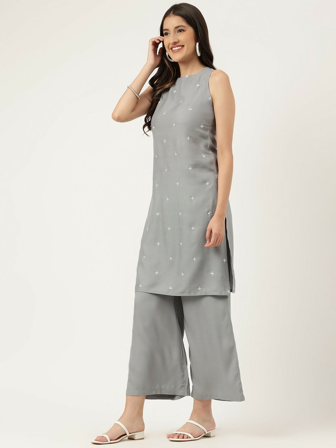 Joban Fashion Grey Rayon and Embroidered Work Straight Kurta Bottom Set | Grocsy