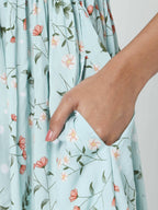 Manet Frill With Sleeve Maternity Dress Floral Print With Concealed Zipper Nursing Access - Green | Grocsy