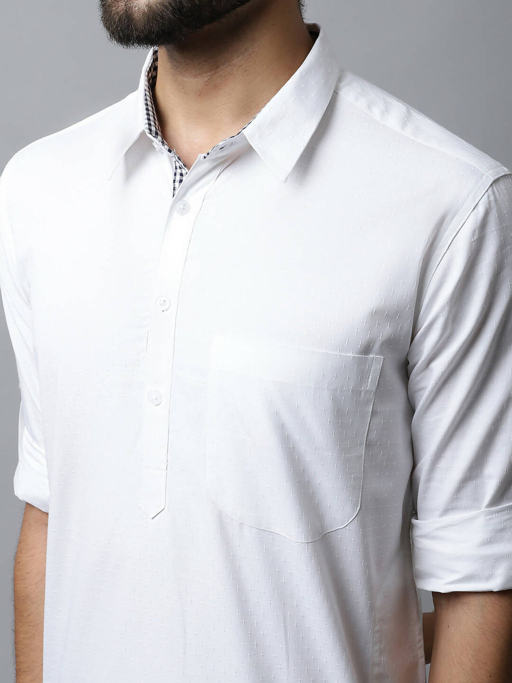 Even Apparels White Color Pure Cotton Solid Men's Kurta With Shirt Collar (SLD1203) | Grocsy