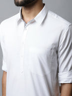 Even Apparels White Color Pure Cotton Solid Men's Kurta With Shirt Collar (SLD1203) | Grocsy