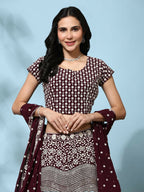 Brown Georgette Thread Embroidered Lehenga Choli with Dupatta - Tanya | Grocsy