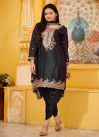 Lehenga Mart Designer Chinon Dhoti Suit With Sequence Embroidered Work - Black | Grocsy