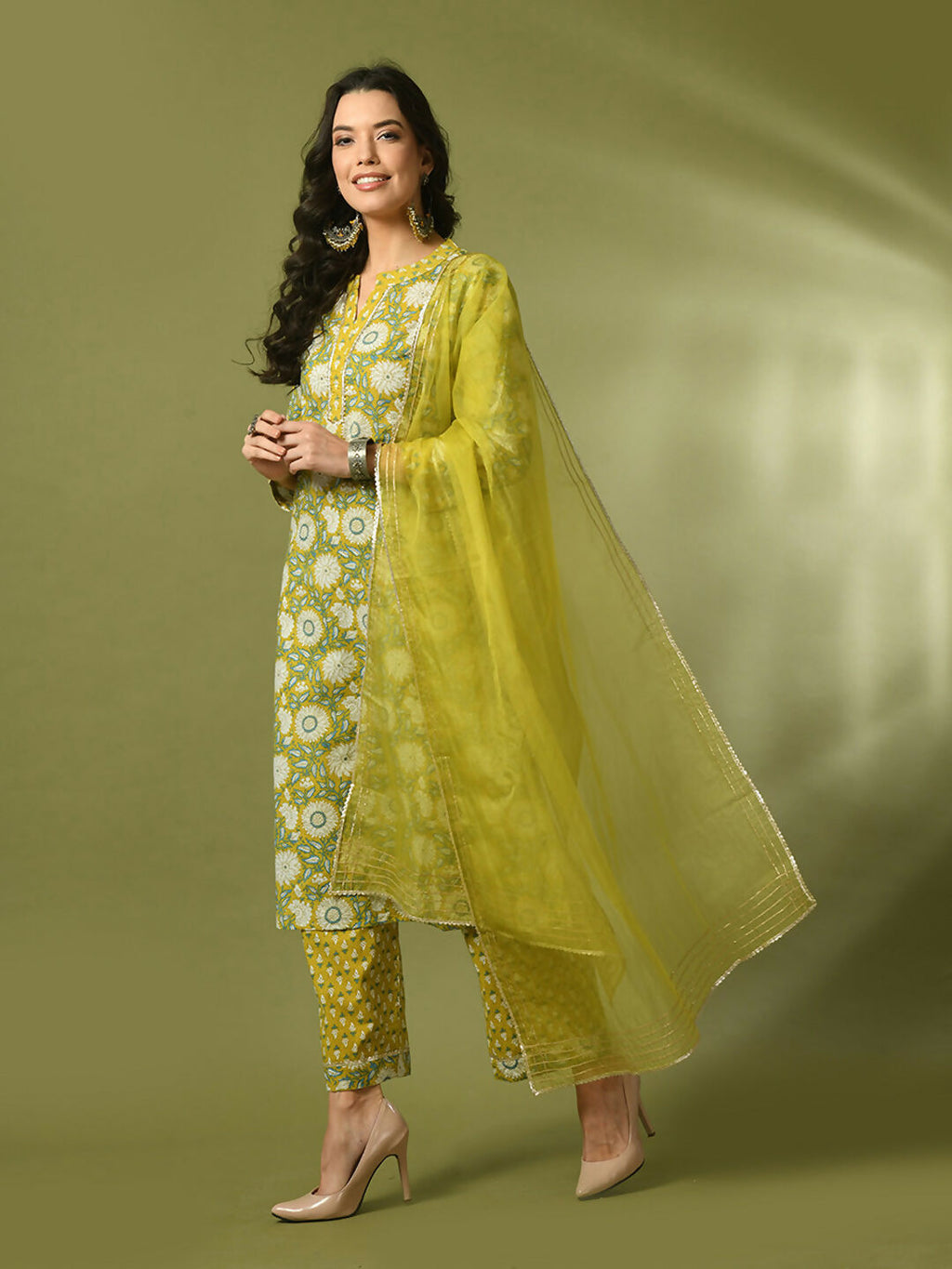 Myshka Women's Multi Printed Cotton Straight Party Kurta Set With Dupatta | Grocsy