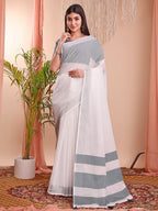 Shree Shyam Fashion The White Loom White Linen Cotton Saree | Grocsy