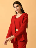 Myshka Women's Red Solid Solid Jacket | Grocsy