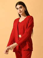 Myshka Women's Red Solid Solid Jacket | Grocsy